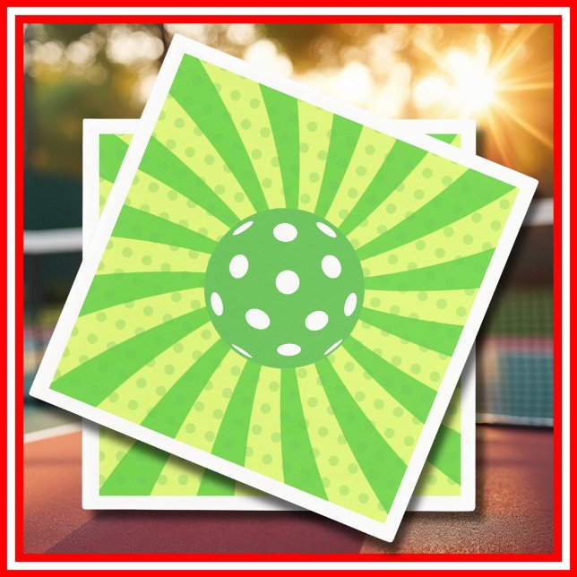 Pickleball Birthday Grönt RETRO Rand Sports Pappersservett (Pickleball Birthday Green RETRO Stripes Sports Napkins)