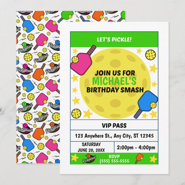 Pickleball Birthday Party Invitation Inbjudningar (Fram/baksida)
