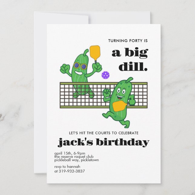 Pickleball Birthday, Pickle Boll Inbjudan, 40:e Inbjudningar (Framsida)