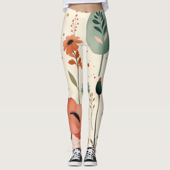 Pickleball Blommigt Paddle Whimsical Wildblomma Leggings (Framsida)
