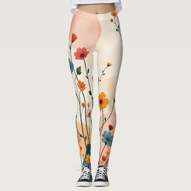 Pickleball Blommigt Whimsical Wildblomma Leggings (Framsida)