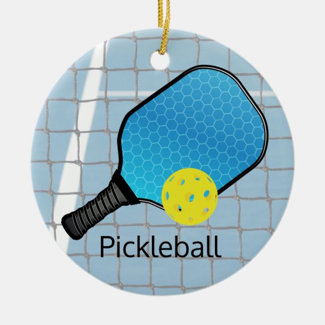 Pickleball Boll Paddle Design Ornamet Julgransprydnad Keramik (Framsidan)