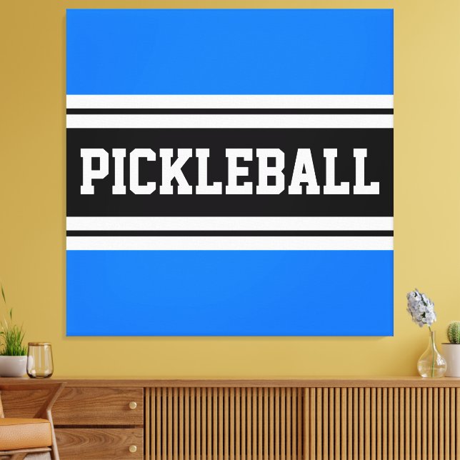 PICKLEBALL Bright Blue Black White Tävla Rand Canvastryck (Insitu (Vardagsrum))