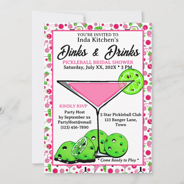 Pickleball Bröllopsdusch Dinks & Drinks Foto Inbjudningar (Framsida)
