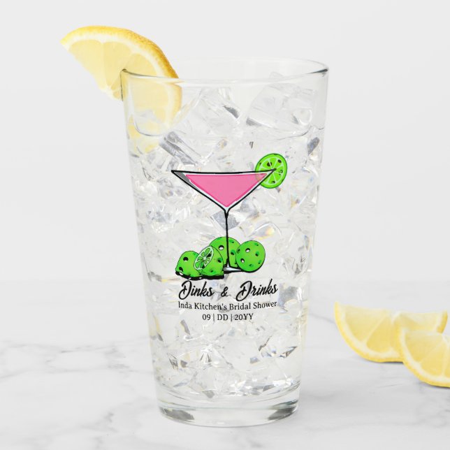 Pickleball Bröllopsdusch Rosa Drink Anpassa Glaskopp (Framsida Ice)