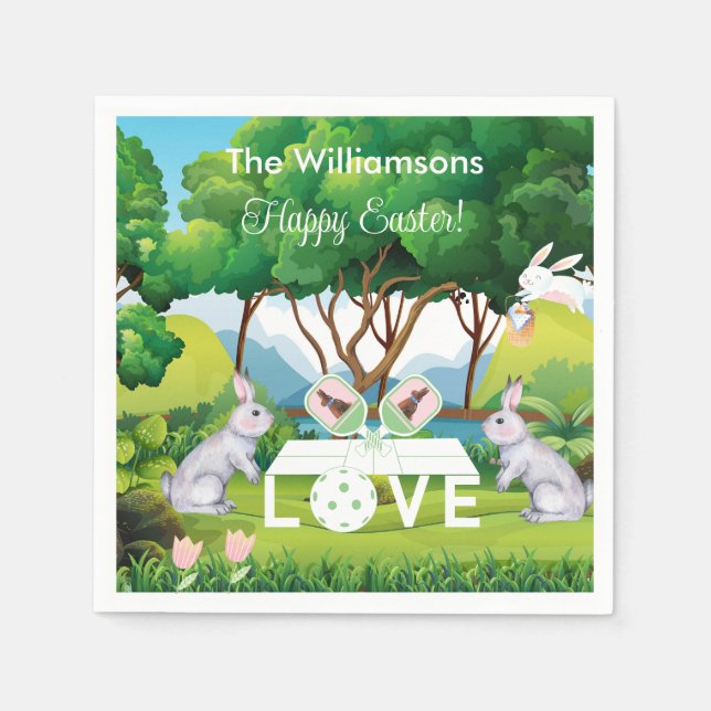 Pickleball Bunnies Roligt Glad påsk Pappersservett (Framsidan)