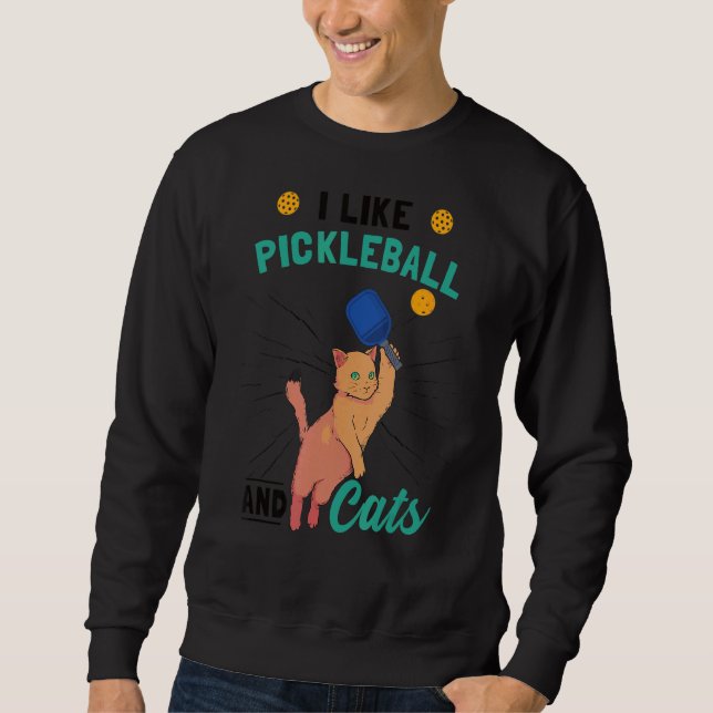 Pickleball Cat Lång Ärmad Tröja (Framsida)