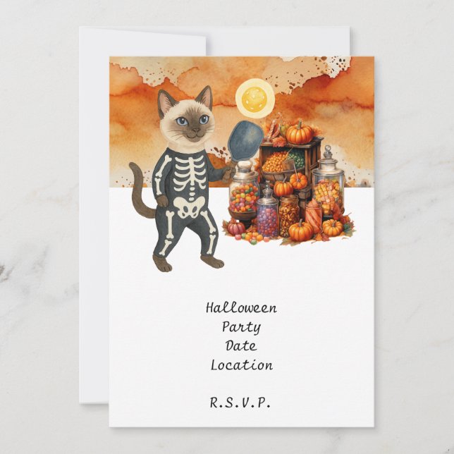 Pickleball Cat och Friends Host Halloween fest Inbjudningar (Framsida)
