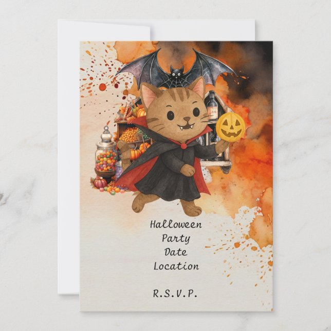 Pickleball Cat och Friends Host Halloween fest Inbjudningar (Framsida)