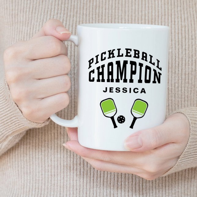 Pickleball Champion Custom Name Initialer Black Ro Jumbo Mugg (Pickleball Champion Custom Name Initials Black Fun Giant Coffee Mug)