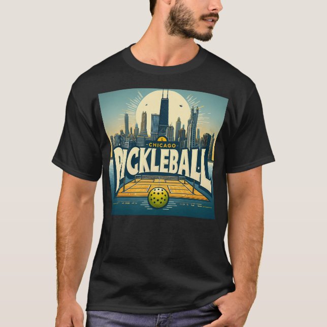 Pickleball Chicago Skyline T Shirt (Framsida)