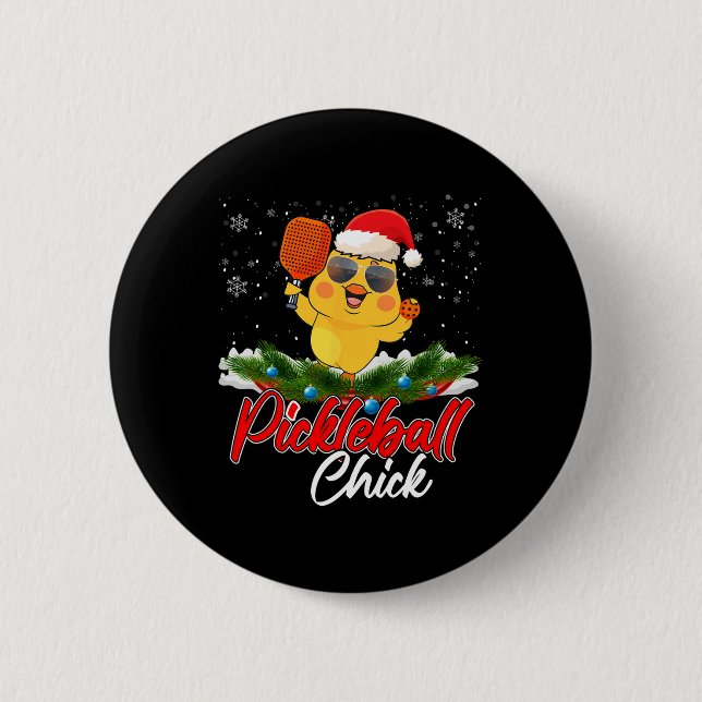 Pickleball Chick Funny Santa Hat Sungl Snöflingor Knapp (Framsida)