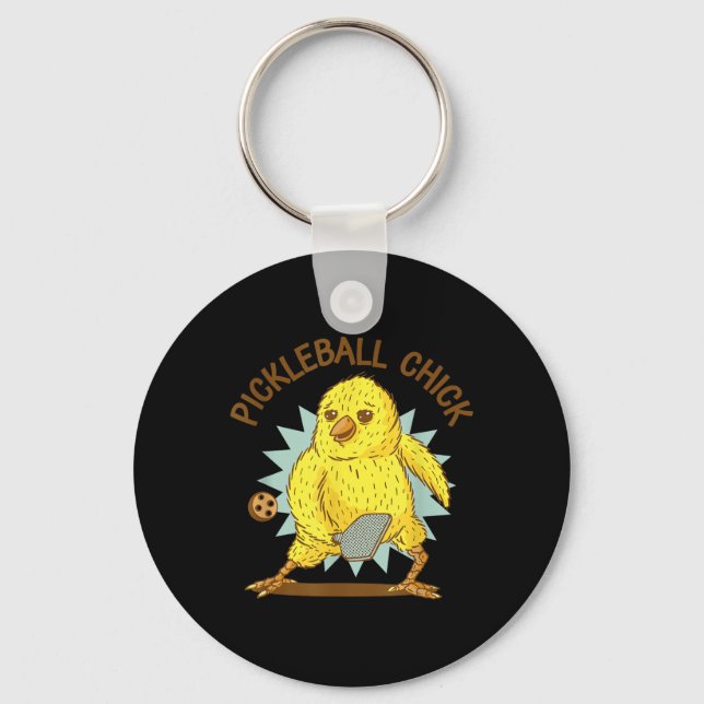Pickleball-Chick, lätt citattkyckling med Paddle G Nyckelring (Framsida)