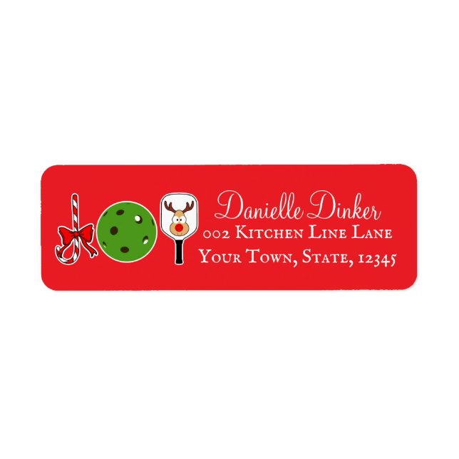 Pickleball Christmas Joy Party Invite Cards  Returadress Etikett (Framsidan)