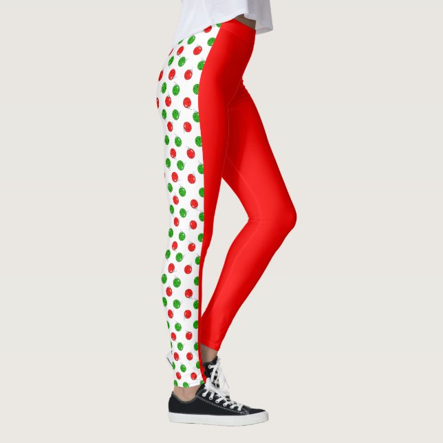 Pickleball Christmas Red and Green Pickleballs Leggings (Höger)
