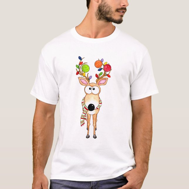 Pickleball Christmas Reindeer T Shirt (Framsida)