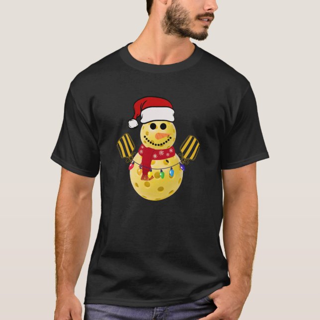 Pickleball Christmas Snowman Funny T-Shirt Gift (Framsida)