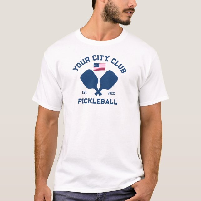 Pickleball Club Team Player USA American Flag T Shirt (Framsida)