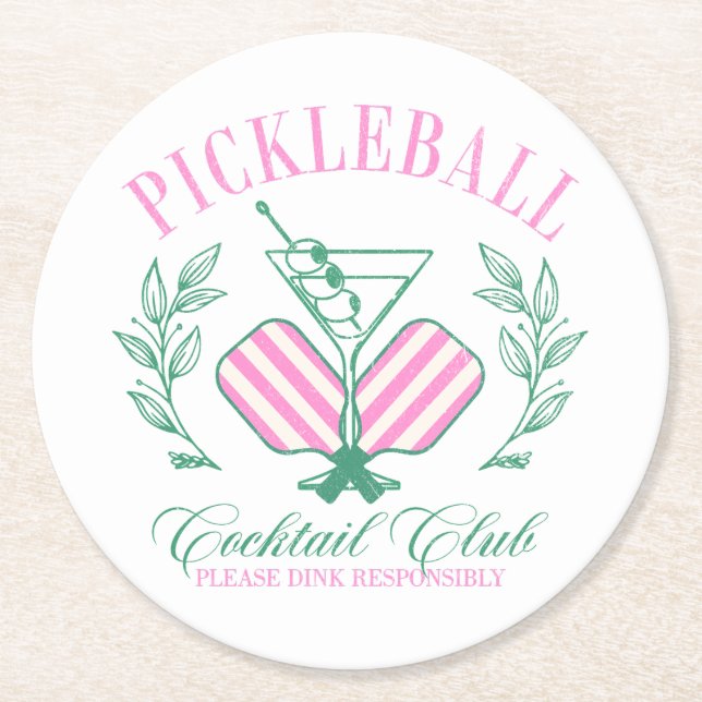 Pickleball Cocktail-Klubb Underlägg Papper Rund (Framsidan)