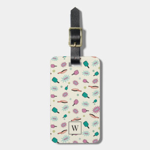 Pickleball! Colorful Monogram Initial Mönster Bagagebricka