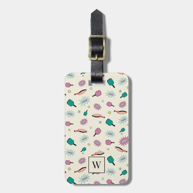 Pickleball! Colorful Monogram Initial Mönster Bagagebricka (Vertikal Framsida)
