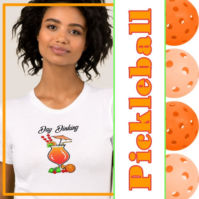 Pickleball Dag Dinking Tropical Orkan Drink T Shirt (Pickleball dinking orange hurricane cocktail with pickleball fruits)