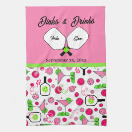 Pickleball Dinks & Drinks Bröllopsgåva Rosa Cosmo Kökshandduk