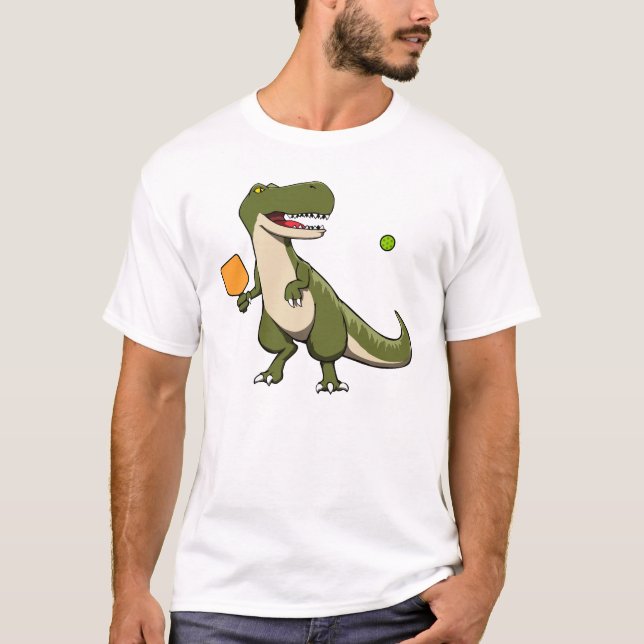 Pickleball Dinosaur T-Rex T Shirt (Framsida)