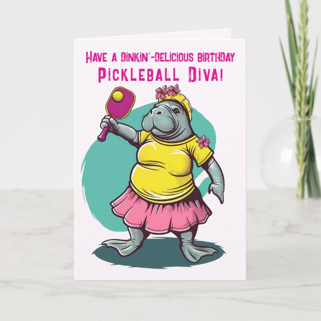 Pickleball Diva med manatea Birthday Helgkort (Framsida)