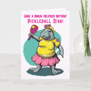 Pickleball Diva med manatea Birthday Helgkort