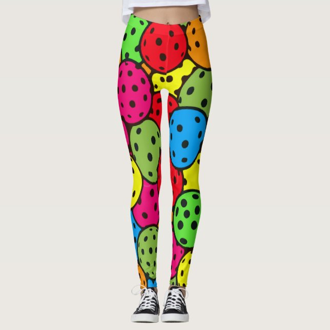 Pickleball Doged Boll Party Färg Pop Leggings (Framsida)