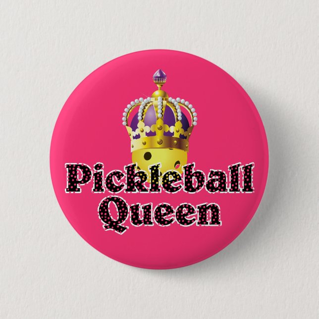 Pickleball Drottning - Gul Pickleball Med Krona Knapp (Framsida)