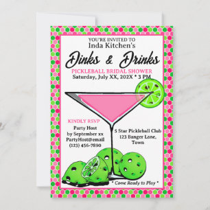 Pickleball Dusch Dinks & Drinks Rosa Bikake Inbjudningar