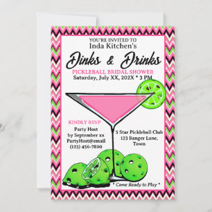 Pickleball Dusch Dinks & Drinks Rosa Chevron Inbjudningar