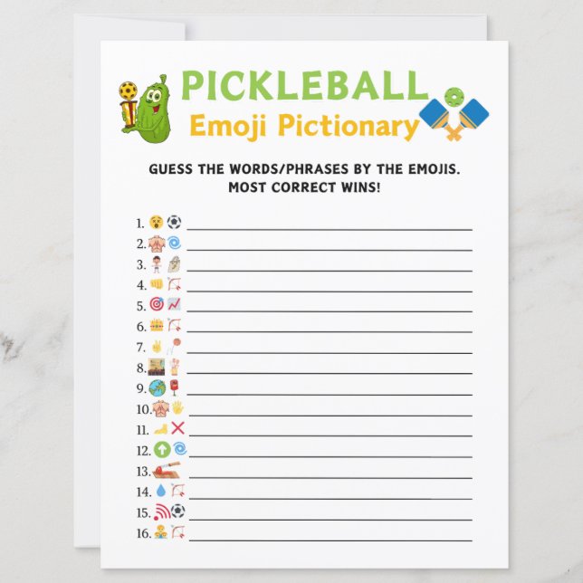Pickleball Emoji Pictionary-spel (Framsida)