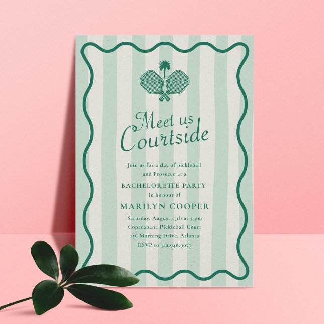 Pickleball Estetisk Elegant Sjungbrudsgala Inbjudningar (pickleball paddles and wavy, curvy frame bachelorette party invitation)