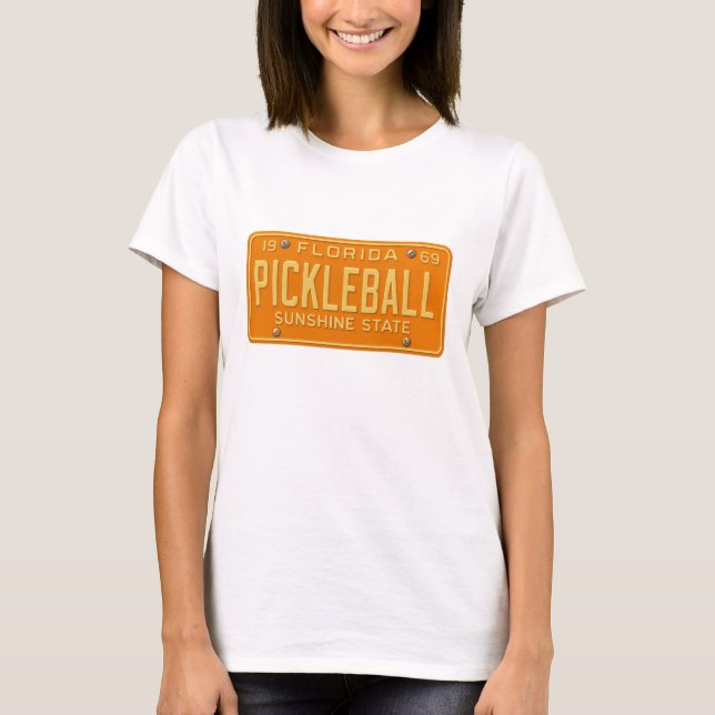 Pickleball Fanatic - Retro Florida License Plate T Shirt (Framsida)