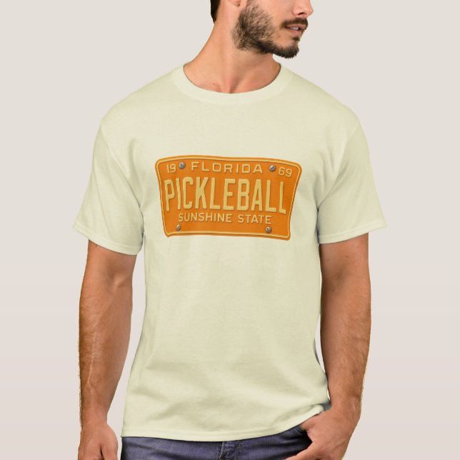 Pickleball Fanatic - Retro Florida License Plate T Shirt (Framsida)