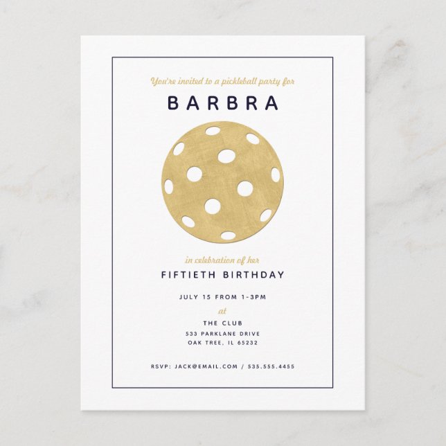 Pickleball-fest Chic Guld Svart Festinbjudan Vykort (Framsida)