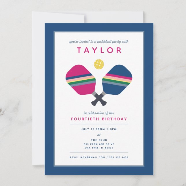 Pickleball-fest Sports Blå Grön Rosa Inbjudan (Framsida)