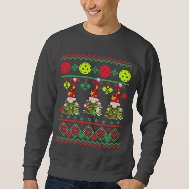 Pickleball Festive Gnomes Ugly Sweater Lång Ärmad Tröja (Framsida)