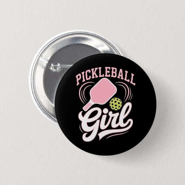 Pickleball Flicka Spelare Knapp (Framsida & baksida)