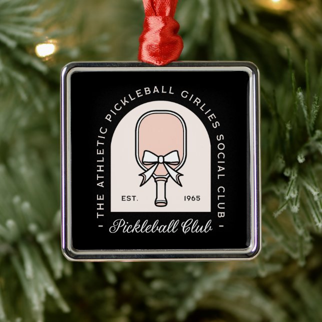 Pickleball-flickors klubb squad finare svart estet julgransprydnad metall (Träd)