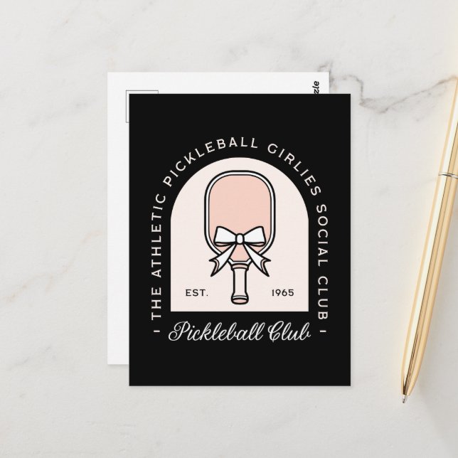 Pickleball-flickors klubb squad finare svart estet vykort (Fram/Back In Situ)