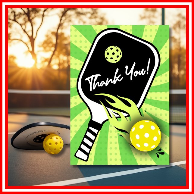 Pickleball Födelsedag RETRO Ränder Grön Sport Tack Kort (Pickleball Birthday RETRO Stripes Green Sports Thank You Card)