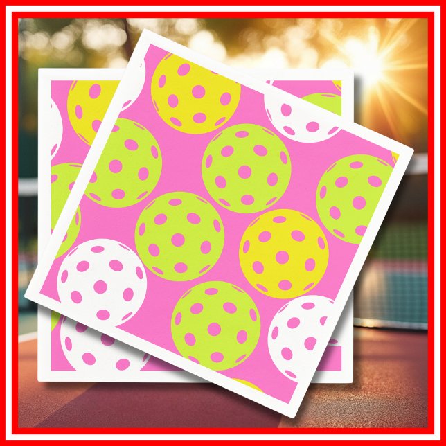 Pickleball Födelsedagsfest Cute Rosa Sports Pappersservett (Pickleball Birthday Party Cute Pink Sports Napkins)