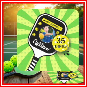 Pickleball Födelsedagsfest RETRO Grön Sport FOTO Underlägg Papper Kvadrat