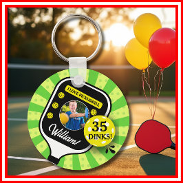 Pickleball Födelsedagsfest RETRO Grönt Sports PHOT Nyckelring