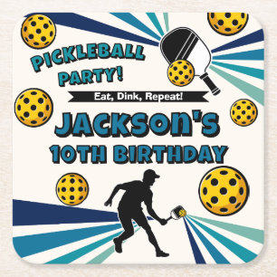 Pickleball Födelsedagsfest Retro Vintage Player Underlägg Papper Kvadrat