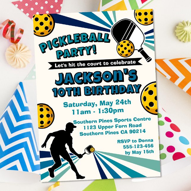 Pickleball Födelsedagsfest Retro Vintage Players Inbjudningar (Pickleball Birthday Invitation Blue)